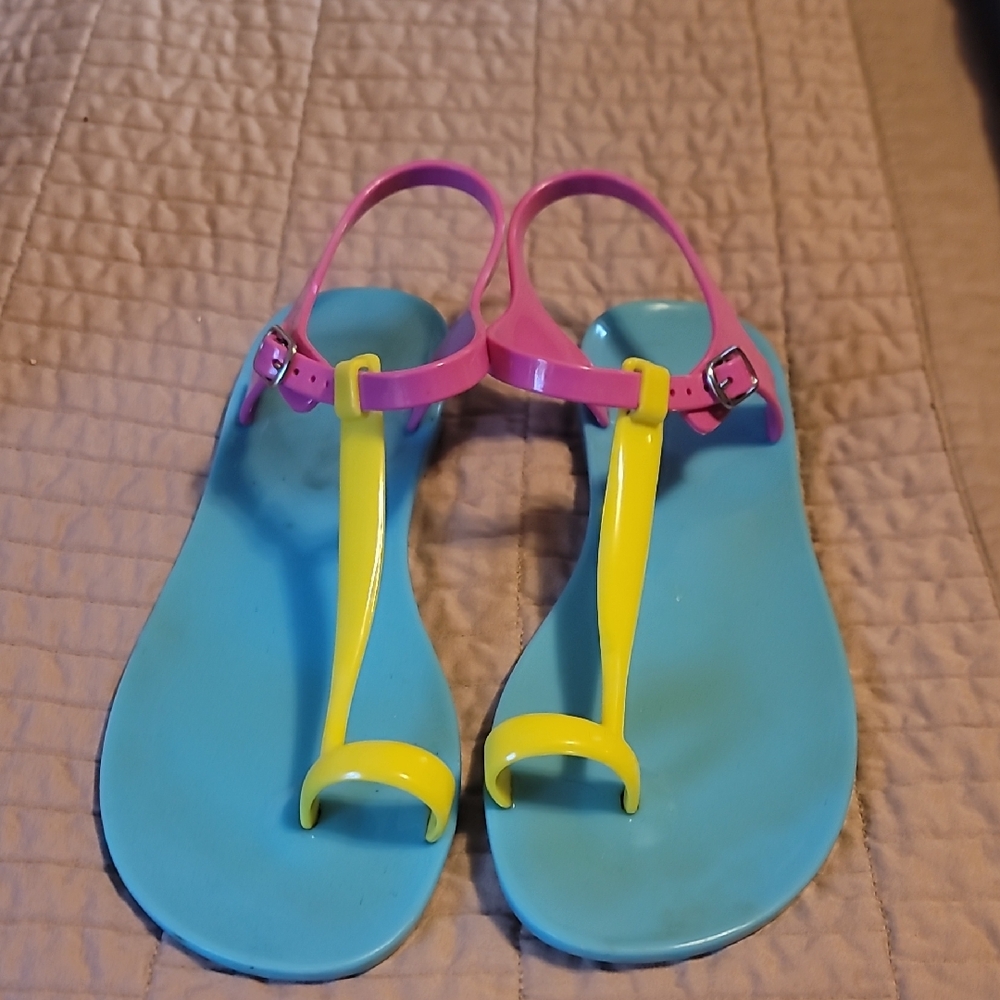 BCBGeneration Pink, Yellow, and Blue Sandals